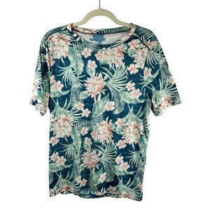 Chubbies Resort Wear Sport Tee Shirt Men Medium Blue Floral Hawaiian Vacation